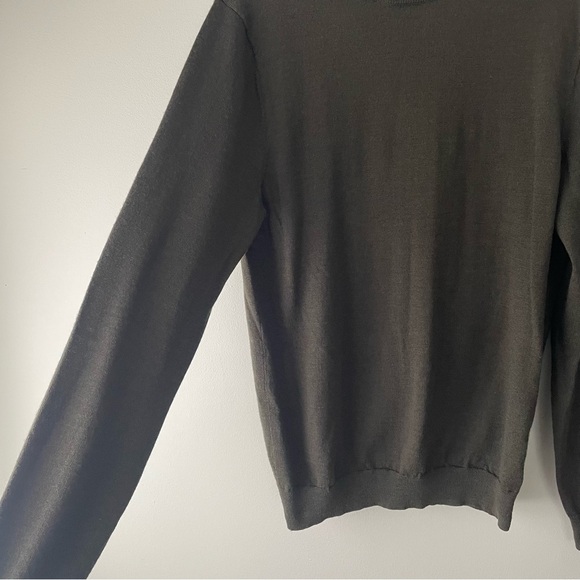 Paolo Mondo 100% Extra Fine Merino Wool Knit Crewneck Sweater Olive Forest Green - Picture 4 of 7